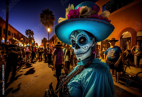 Dia De Los Muertos Street Celebration. Generative AI