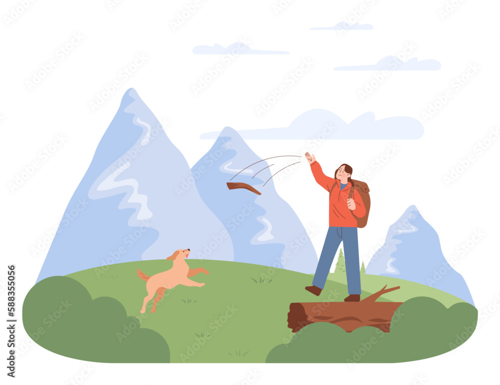 Fototapeta premium Outdoor adventure or recreation. Character spending their time