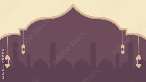 vintage islamic arch background in pastel color with lantern