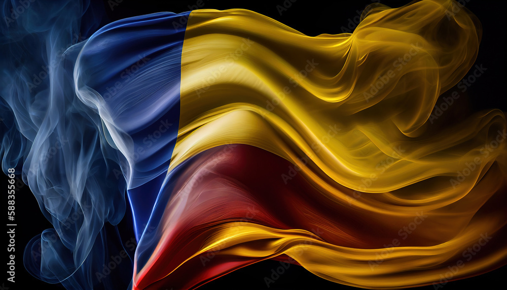 Explosion or Splashing of Smoke Wind in Shape of National Flag of Chad Country on Dark Background Generative AI Explosion or Splashing of Smoke Wind in Shape of National Flag of Chad Country on Dark Background Generative AI
