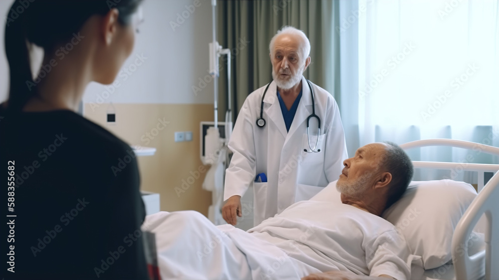 Doctor Have Discussion with Senior Man Lying in the Bed, Health Care Professionals at Work Doctor Have Discussion with Senior Man Lying in the Bed, Health Care Professionals at Work