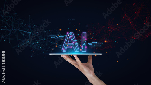 AI tool for Technology smart robot science and artificial intelligence technology, and innovation futuristic and global connection for providing access to information and data online network,