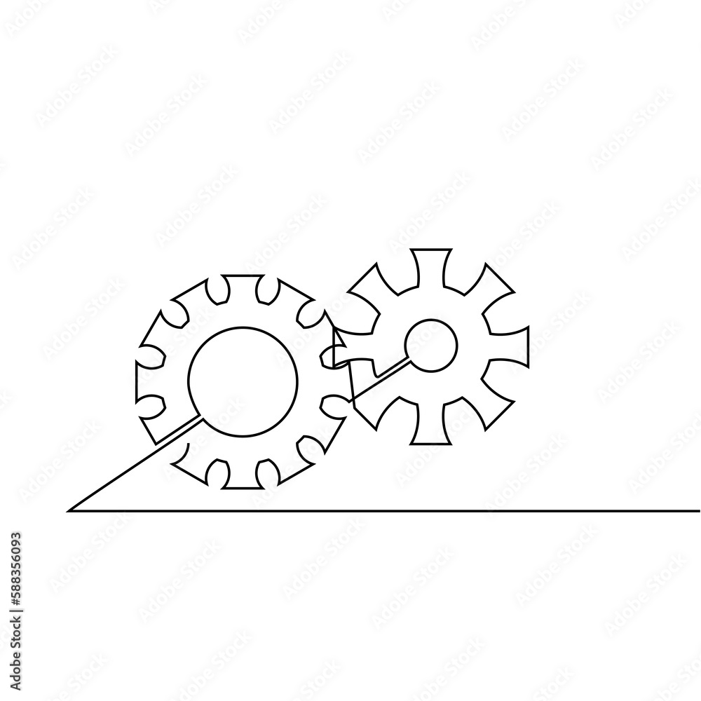 Gears one line drawing, vector illustration minimalist. Gears one line drawing, vector illustration minimalist.