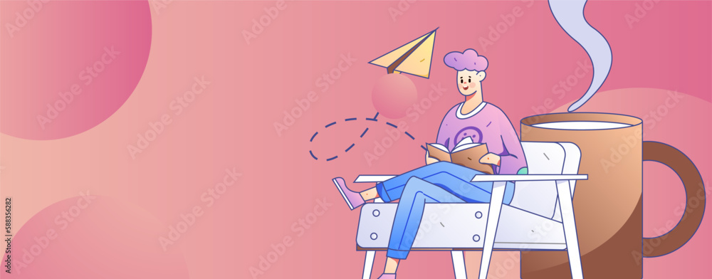 Quiet reading character flat vector concept operation hand drawn illustration
Quiet reading character flat vector concept operation hand drawn illustration