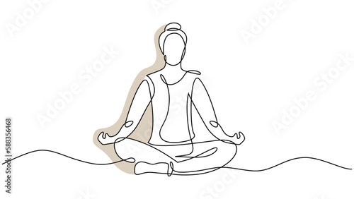 Yoga woman one continuous line drawing minimalist, vector hand drawn lotus pose. Relax body for health exercise theme.