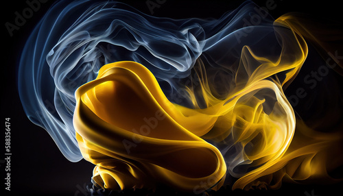 White and Gold Color Smoke Flowing in Air Dark Abstract Background Generative AI photo