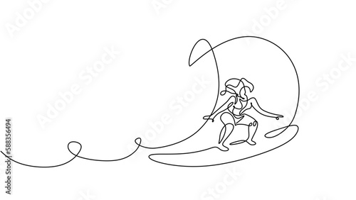 Surfing one line drawing, c...