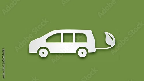 Eco car vector paper cut style. Vehicle with electric connecting leaf. Art craft Technology modern origami design. Background concept for greeting card, banner, poster, sticker illustration.