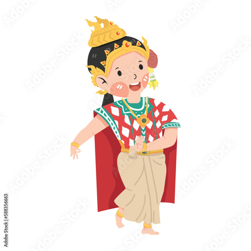 Thai girl dress traditional cartoon
