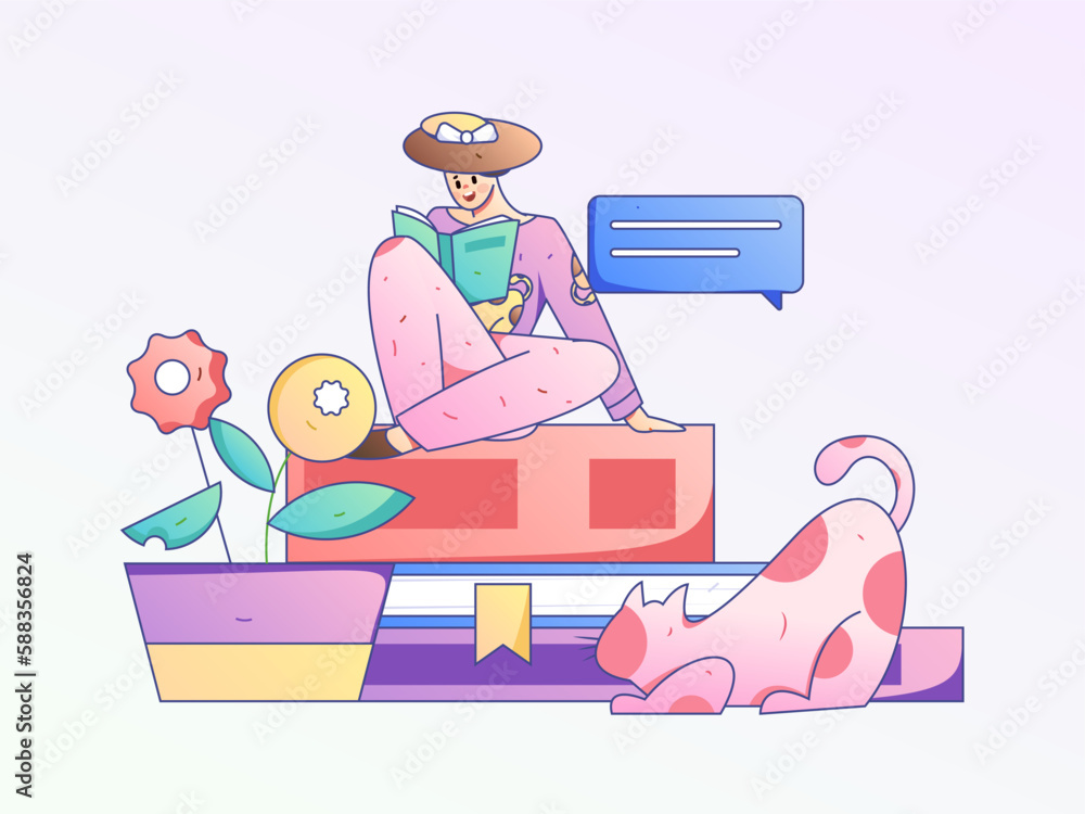 Quiet reading character flat vector concept operation hand drawn illustration
Quiet reading character flat vector concept operation hand drawn illustration
