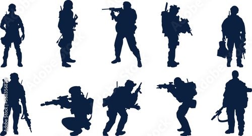 army soldier silhouette  set of people silhouettes photo