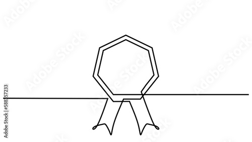 Continuous Line Drawing of Awards and Certificates with Ribbons - Vector Illustration of Quality, Success, and Competition Concepts