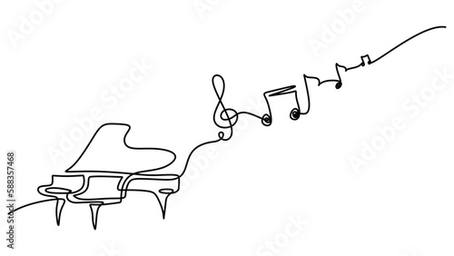 Music notes continuous line drawing with piano