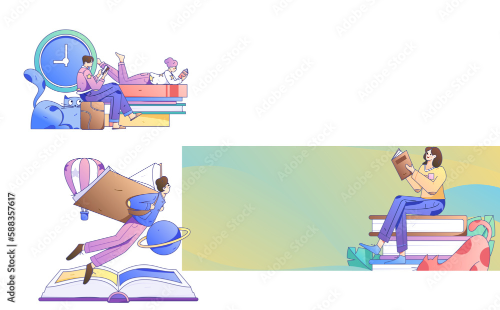 Quiet reading character flat vector concept operation hand drawn illustration
Quiet reading character flat vector concept operation hand drawn illustration