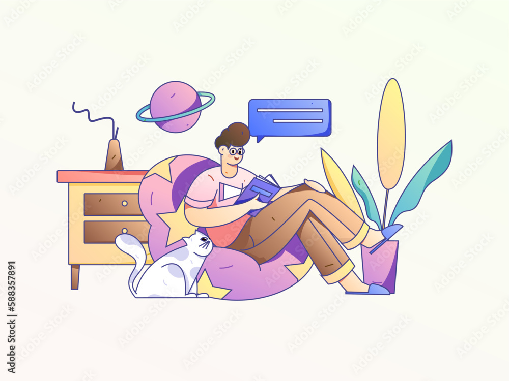 Quiet reading character flat vector concept operation hand drawn illustration
Quiet reading character flat vector concept operation hand drawn illustration