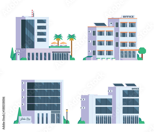 Vector element collection of office building with diverse architecture. flat design style for city illustration