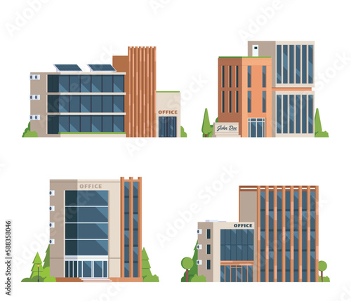 Vector element collection of office building with diverse architecture. flat design style for city illustration
