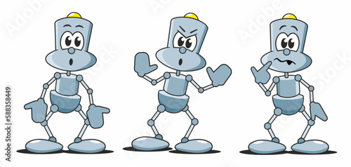 niedlicher Comic Roboter, böse, erstaunt und unsicher