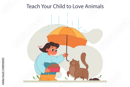 Parenting advice. Cultivate a love of animals in your child. Girl taking