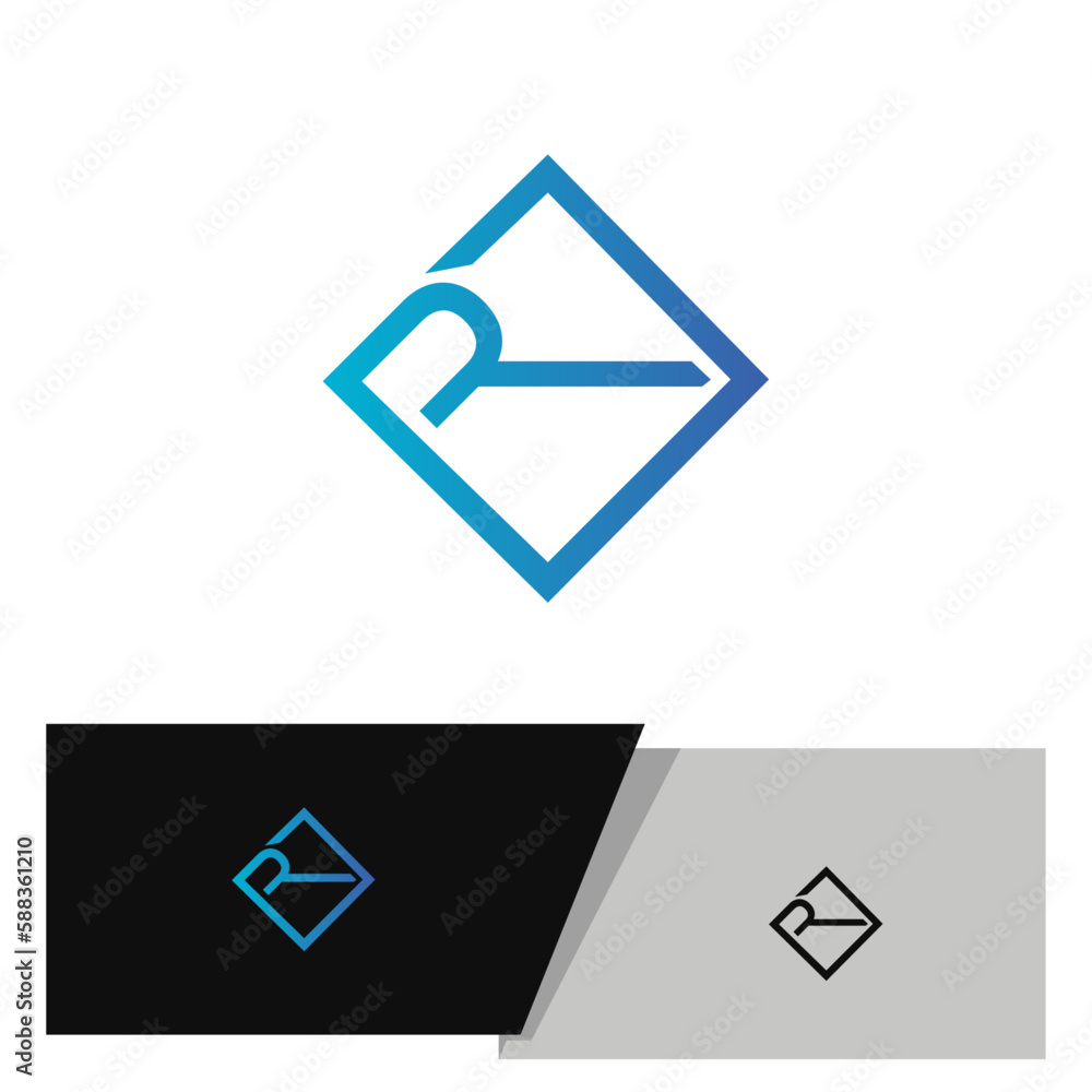 R logo with slanted position in a square frame in blue gradient color R logo with slanted position in a square frame in blue gradient color