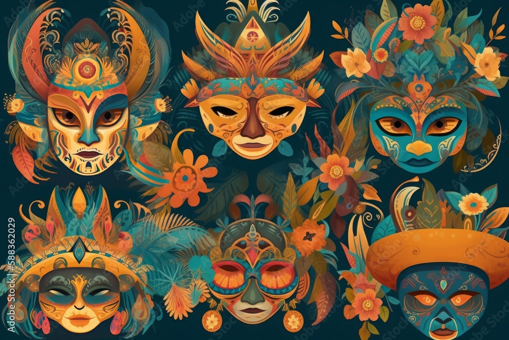 collection of intricately designed Cinco de Mayo masks created with Generative AI technology