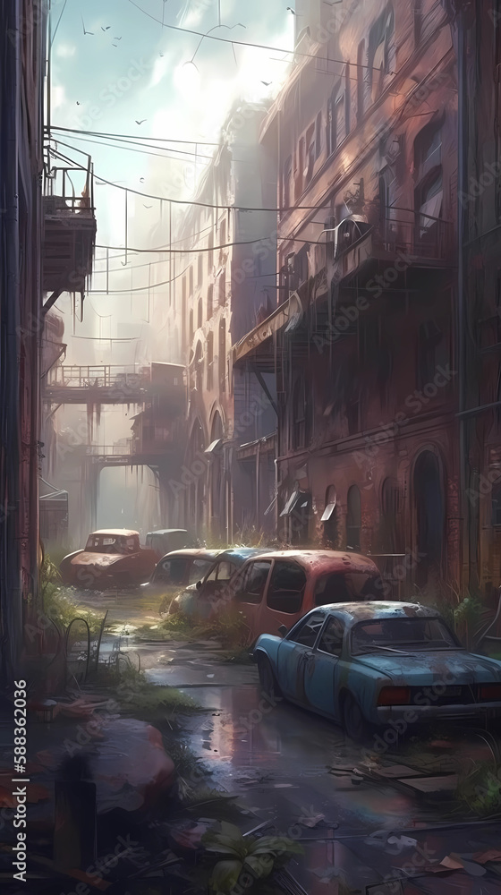 rainy day in the city Generated AI Illustration rainy day in the city Generated AI Illustration