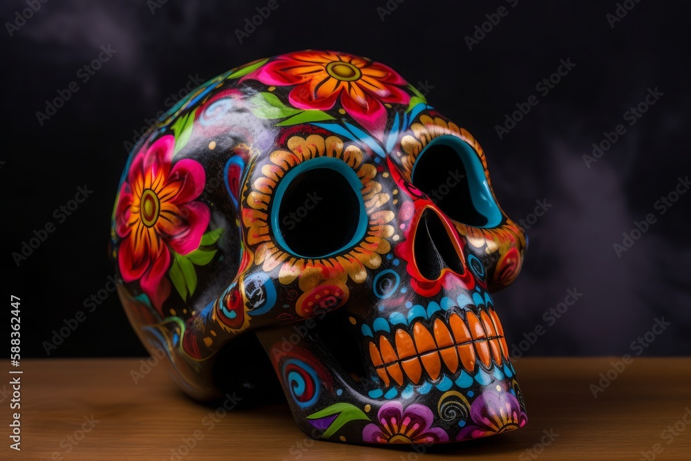 Naklejka premium cinco de mayo day of the dead skull bright vibrant colors created with Generative AI technology