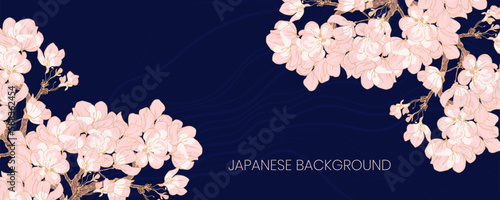 Sakura cherry blossom in bloom japanese vector background