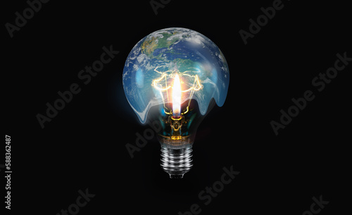 Global warming concept - Planet earth is melting in a lamp because of candle fire "Elements of this image furnished by NASA "