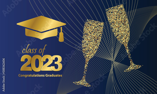 Graduate's hat, gold. Graduation party, graduation greetings 2023