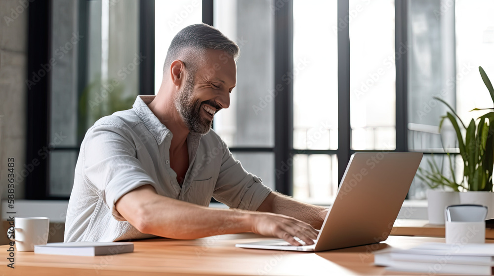 Finding Joy in Work: A Man's Laughter in the Midst of Productivity – Generative AI Finding Joy in Work: A Man's Laughter in the Midst of Productivity – Generative AI