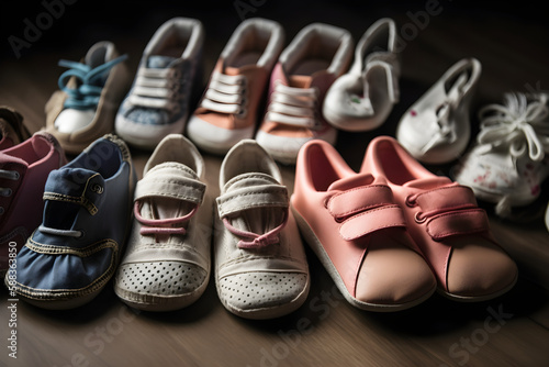 collection of kids shoes ,ai generative
