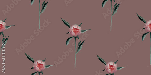 Illustration of isolated peony flower in watercolor on a background. Free-hand.