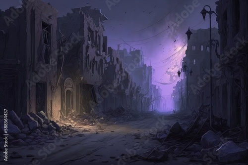 Fantasy purple ruined city created with Generative AI  © Soulmate