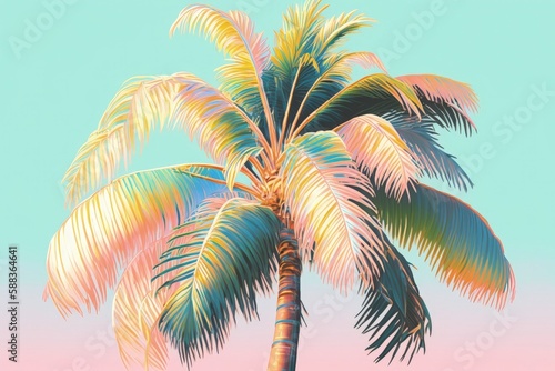 Surreal palm tree in pastel colors created with Generative AI 