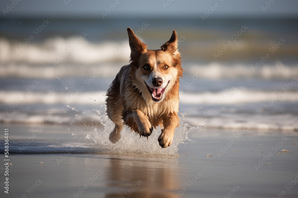 Dog running on the beach generative AI Dog running on the beach generative AI