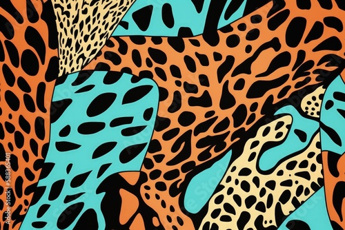 Leopard texture sketch in blue orange colors created with Generative AI 
