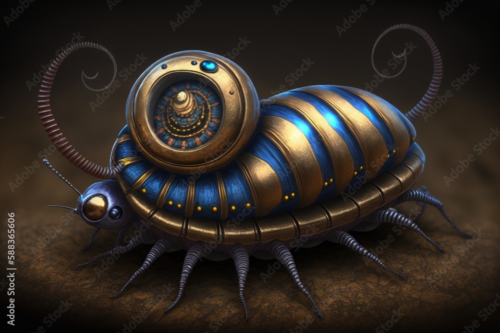 Fototapeta premium Surreal steam punk metal millipede created with Generative AI 