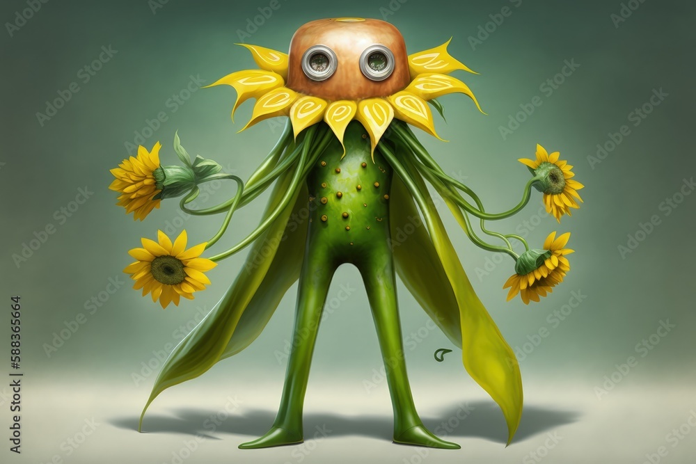 Sunflower cartoon character. Adorable sunflower creature created with