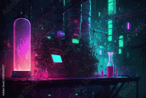 Magic luminous laboratory created with Generative AI 