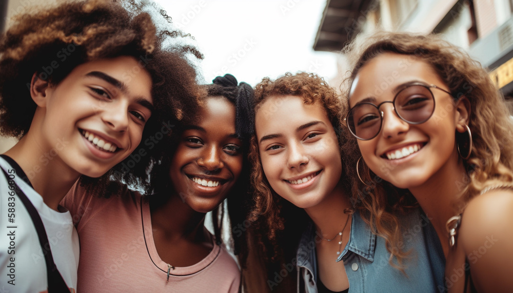 Smiling friends in summer share youthful enjoyment generated by AI Smiling friends in summer share youthful enjoyment generated by AI