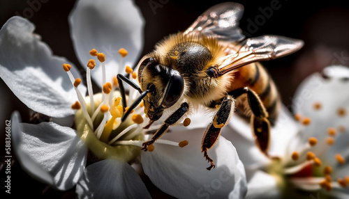 Busy bees gathering pollen from yellow flower generated by AI © Jeronimo Ramos