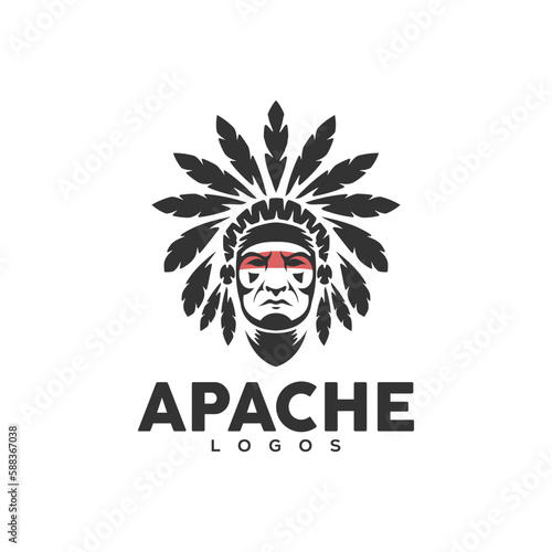 Apache indian chief logo design, American native