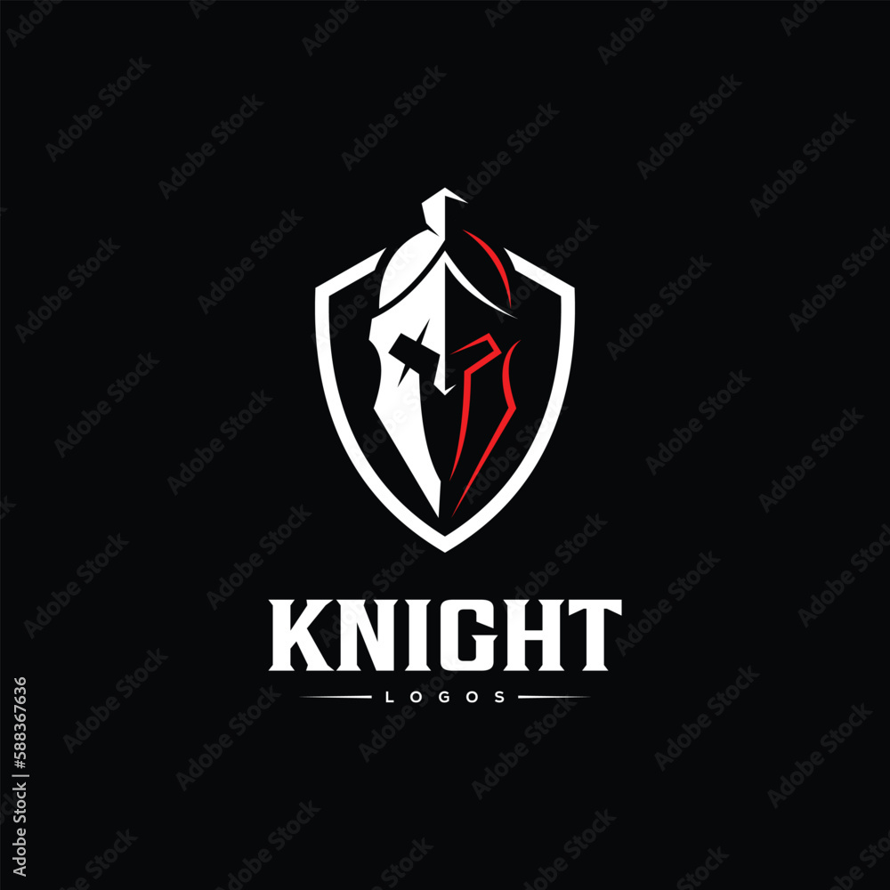 spartan knight helmet logo design vector - obrazy, fototapety, plakaty 