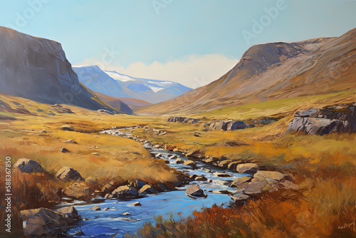 Greenland landscape during a very hot afternoon, oil painting by Ian Roberts