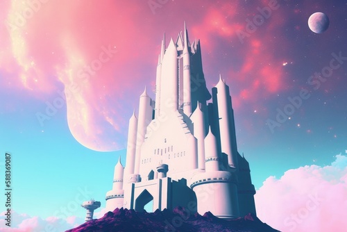 Fotografija Magical futuristic citadel flying in space created with Generative AI