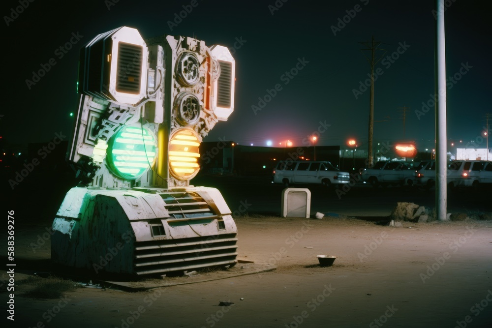 Naklejka premium Luminous magical hologram machine created with Generative AI 