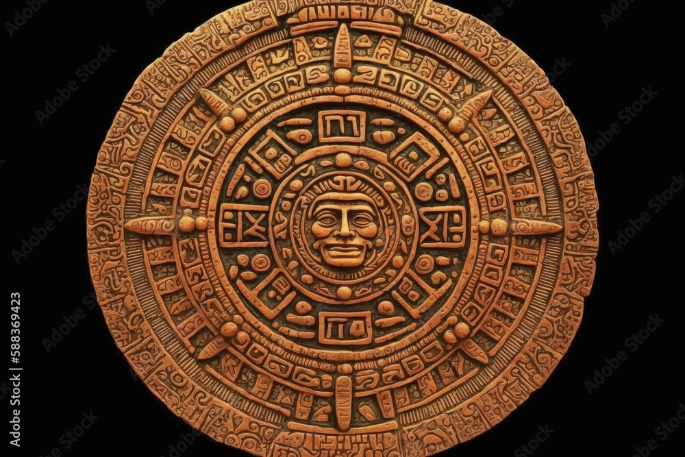 Aztec round sun stone created with Generative AI 
