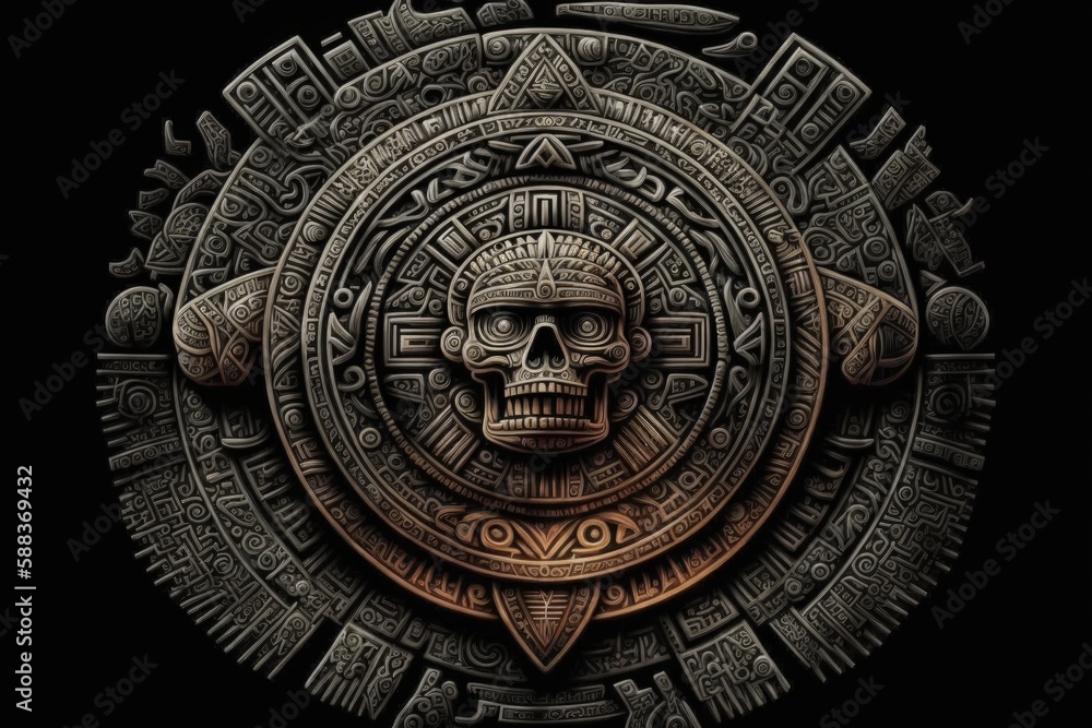 Obraz premium Aztec round sun stone created with Generative AI 