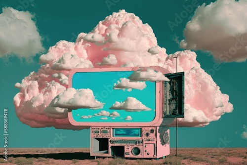 Computer clouds surreal utopia created with Generative AI 